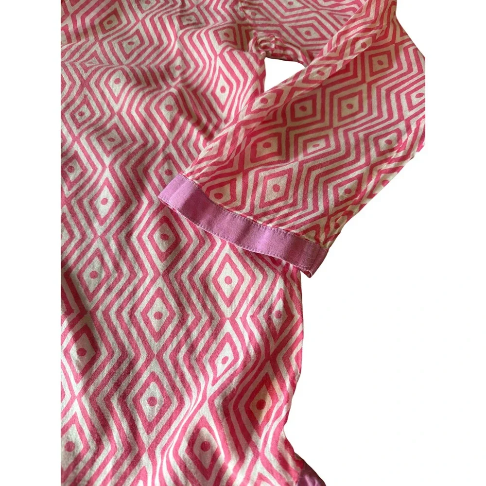 Oliphant Tunic Top Pink Geometric Diamond Print Cotton XS Long Sleeve Notch Neck
